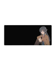 28x12 inches anime girl mouse pad with clean minimal art, deep black backdrop, and modern desk style.