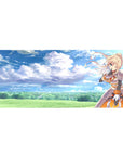 Desk pad featuring Darkness from Konosuba winking under a dreamy sky, size 36x16 inches, anime mouse pad design.