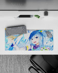 Aqua from Konosuba, sparkle and sass, 28x12 inch anime mouse pad. Icy tones and cheeky grin bring energy to your desk.