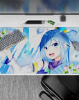 Aqua from Konosuba anime mouse pad, 40x20 inches, with icy tones and pastel fans, brings a splash of joy to your desk.