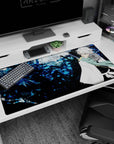 Large 40x20 inches mouse pad featuring Toshiro Hitsugaya’s icy aura, cool blue tones, and a shadowy dragon for a dynamic look.