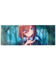 32x12 inches anime girl mouse pad with teal forest haze, plaid top, silver headphones, blue bird.
