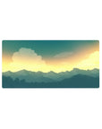Sunset mountain 32x16 mouse pad featuring golden sky and deep blue mountains, offering a calming, scenic touch for your workspace