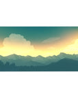 Sunset mountain 40x20 desk pad with a golden sky and deep blue mountains, offering a serene and scenic touch to your workspace