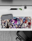 32x12 inches anime mouse pad in vivid sea blues, bright sky, and bold cloaks, adventurous quest vibe.