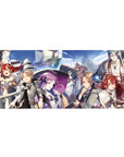 Anime desk pad 36x16 inches with fantasy crew on a ship under blue sky and clouds, ocean horizon.