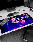 Premium 40x20 inch desk pad with electrifying Goku Black design, perfect for darker-themed workspaces
