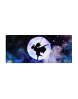 Mouse pad 28x12 inches featuring Shinobu from Demon Slayer with a glowing moon, violet butterflies, and cosmic clouds.