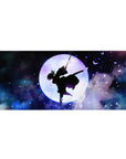 Shinobu from Demon Slayer floats against a glowing moon with violet butterflies, on a 36x16 inch desk pad.