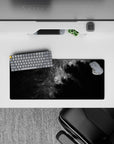 28x12 inches mouse pad with black and grey abstract design, blending swirling shadows and soft textures to add depth and intrigue to your desk.