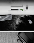 36x16 inches mouse pad with black and grey abstract design, blending swirling shadows and soft textures to add intrigue and depth to your workspace.