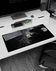 Modern 32x16 inches mouse pad featuring monochromatic black and grey design, with swirling shadows and soft textures for a mysterious, elegant effect.