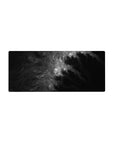 Mouse pad featuring monochromatic black and grey abstract design, 28x12 inches, with swirling shadows and soft textures for a bold, mysterious vibe.