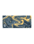 Mouse pad featuring soft gold and deep slate tones, 28x12 inches, with sophisticated swirling patterns for an elegant, calm design.