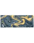 Compact 32x12 inches mouse pad with soft gold and deep slate tones, featuring sophisticated swirling patterns for a calming, luxurious look.