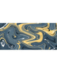 Mouse pad featuring soft gold and deep slate tones, 36x16 inches, with swirling patterns creating a balance and sense of calm in modern spaces.