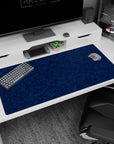 Large 40x20 inches desk pad featuring dark blue topographic contours, with fine blue lines on a navy background, adding sophistication to your workspace.
