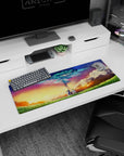 32x12 inches anime mouse pad showing blue-armored swordsman and robed mage under magic rings.