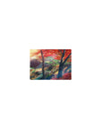 Classic anime mouse pad 14x10 inches with a quiet mountain path, maple leaves, sunbeams, and mossy rocks.