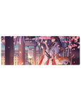 32x12 inches anime girl mouse pad with shrine walkway, sakura petals, lantern glow, and ginger cat.