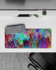 Compact 28x12 desk mat highlights vibrant hues and motion-filled patterns for immersive creative vibes