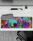 Intense 32x12 desk mat features bold brushstrokes and vivid tones with intricate details for fans of artistic expression