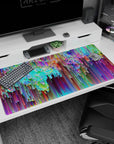 Artistic design on 40x20 desk mat perfect for adding depth, movement, and a burst of color to your setup