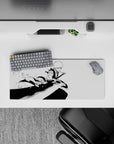 Anime mouse pad 28x12 inches featuring Ichigo from Bleach in a dynamic black-and-white manga style mid-strike action.
