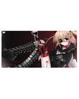 32x16 inches anime girl mouse pad with blonde punk-angel in eyepatch, heart choker, glossy boots.