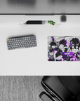 Moody purple aura on black-and-white panels, neon violet glow classic anime mouse pad 14x10 inches.
