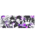 32x12 inches anime mouse pad with Mob Psycho collage, manga panels, faces, fight frames, and ink splatter.