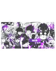 32x16 inches anime mouse pad with Mob Psycho collage, manga panels, faces, fights, and ink-splatter art.