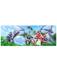 32x12 inches anime mouse pad with fantasy squad, blue slime with wings, and shining castle city backdrop.