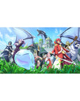 Anime desk pad 40x20 inches with fantasy squad, blue slime with wings, and castle city backdrop.
