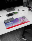 28x12 inches anime mouse pad showing a lone schoolgirl facing a battle-worn white mech in red petals.