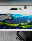 Attack on Titan desk pad 36x16 inches featuring a peaceful scene with sunlight, wildflowers, and the iconic wall.