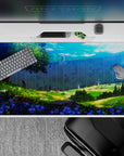 Anime desk pad 40x20 inches featuring a serene Attack on Titan scene with sunlight, wildflowers, and distant wall.