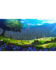 Anime desk pad 40x20 inches featuring Attack on Titan scene with sunlight, wildflowers, and the iconic wall in the distance.