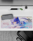 32x12 inches pastel desk mouse pad in creamy white, sky blue, and honey yellow for a cozy kawaii vibe.