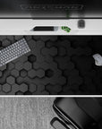 40x20 inches desk pad with hexagonal pattern design, blending 3D honeycomb in muted black tones for a sophisticated, modern workspace aesthetic.