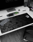 Large 40x20 inches desk pad featuring hexagonal pattern design, with 3D honeycomb in muted black tones for a stylish, minimalist workspace look.