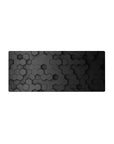Mouse pad featuring hexagonal pattern design, 28x12 inches, with 3D honeycomb in muted black tones for a sleek, futuristic workspace atmosphere.