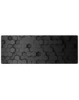Compact 32x12 inches mouse pad with hexagonal pattern design, featuring sleek 3D honeycomb in muted black tones for a refined, minimalist look.