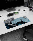 My Hero Academia mouse pad, 28x12 inches, featuring Dragon's Abyss design with deep blues, teal tones, and abstract strokes for creative inspiration.