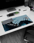 Modern 32x16 inches mouse pad featuring Dragon's Abyss design, blending deep blues, teal tones, and abstract strokes for a mysterious, creative workspace.