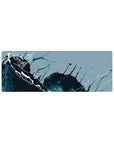 Compact 32x12 inches mouse pad with Dragon's Abyss design, featuring a fierce dragon and abstract strokes in deep blues and teal for a bold aesthetic.