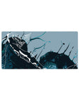 Mouse pad featuring Dragon's Abyss design, 32x16 inches, with deep blues, teal tones, and abstract strokes, evoking mystery and creativity.