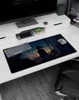 32x16 inches anime girl mouse pad showing a shy girl by a balcony at night, city lights like fireflies.