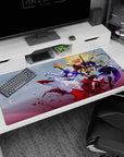 40x20 inches anime girl desk pad showing silver-haired heroine twirling, petals flying, cape flowing.