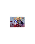 Classic anime girl mouse pad 14x10 inches with silver-haired heroine, petals, fire fighter, and purple swordswoman.